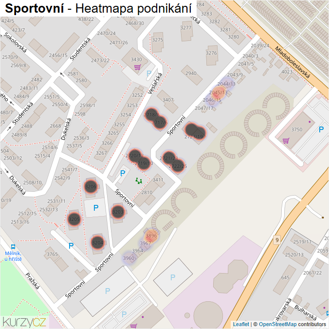 Mapa Sportovní - Firmy v ulici.