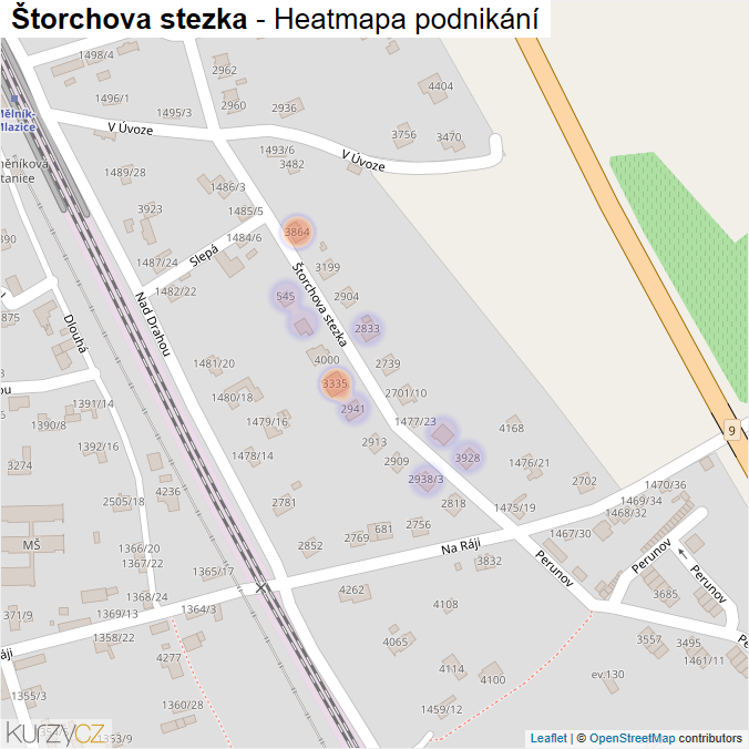 Mapa Štorchova stezka - Firmy v ulici.