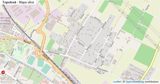 Topolová - mapa ulice