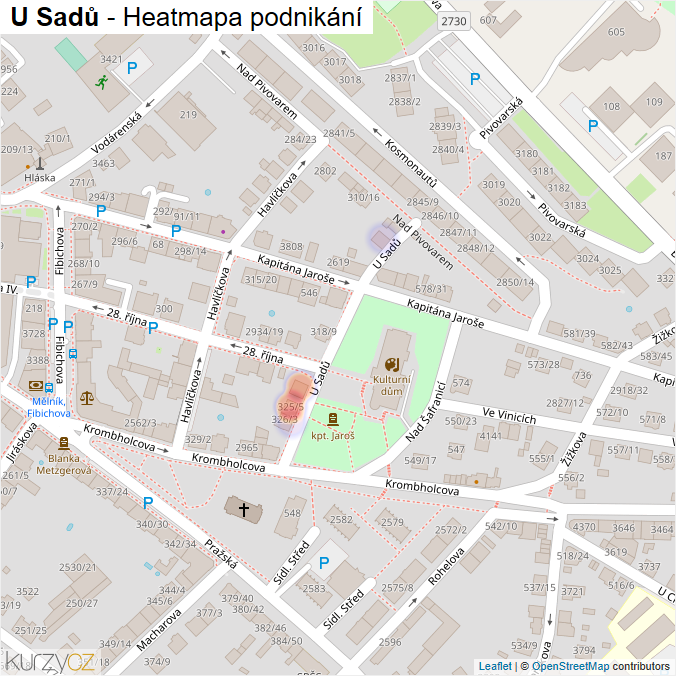 Mapa U Sadů - Firmy v ulici.