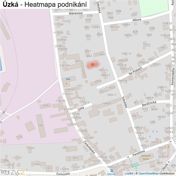 Mapa Úzká - Firmy v ulici.