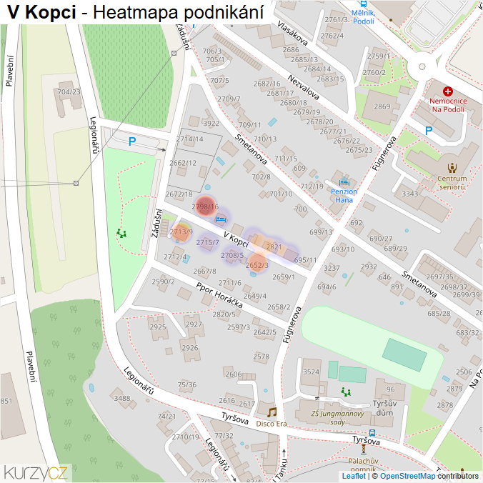 Mapa V Kopci - Firmy v ulici.