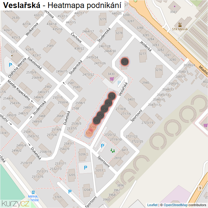 Mapa Veslařská - Firmy v ulici.