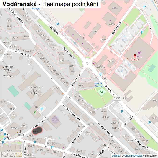Mapa Vodárenská - Firmy v ulici.