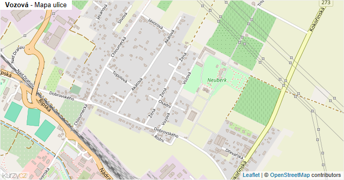 Vozová - mapa ulice