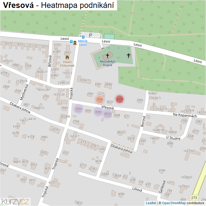 Mapa Vřesová - Firmy v ulici.
