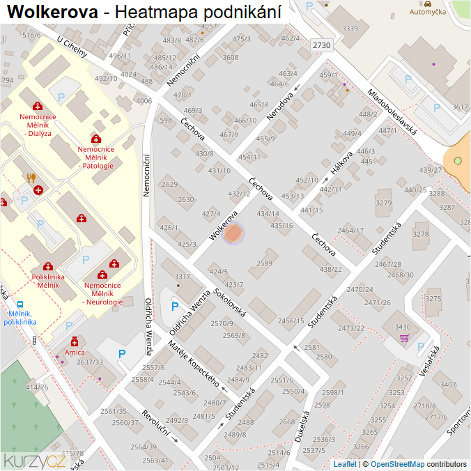 Mapa Wolkerova - Firmy v ulici.