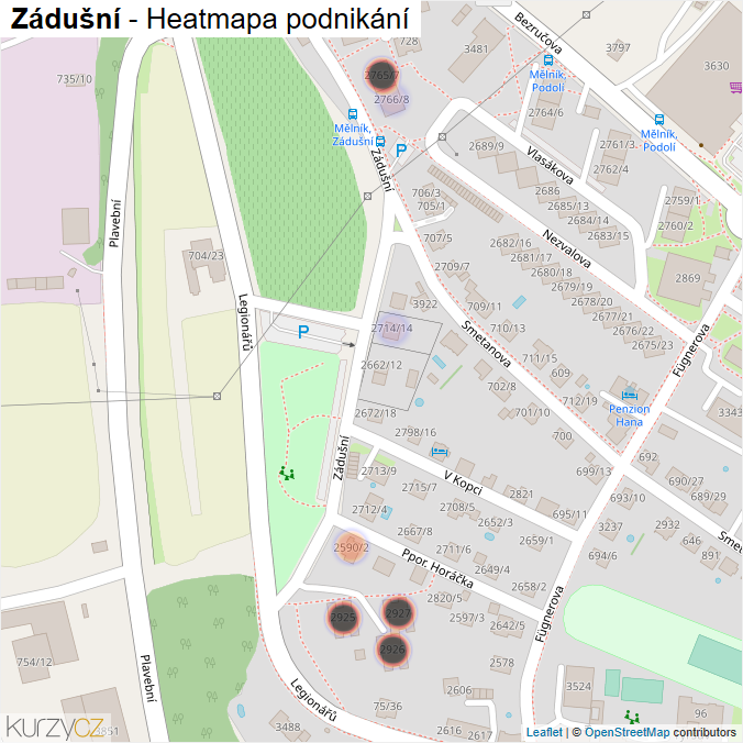 Mapa Zádušní - Firmy v ulici.