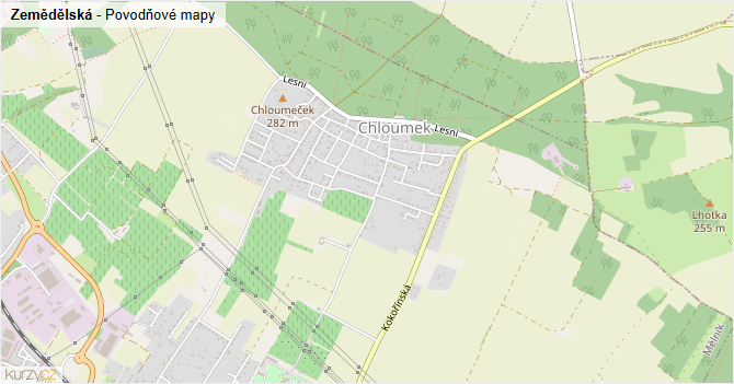 Zemědělská - záplavové mapy stoleté vody