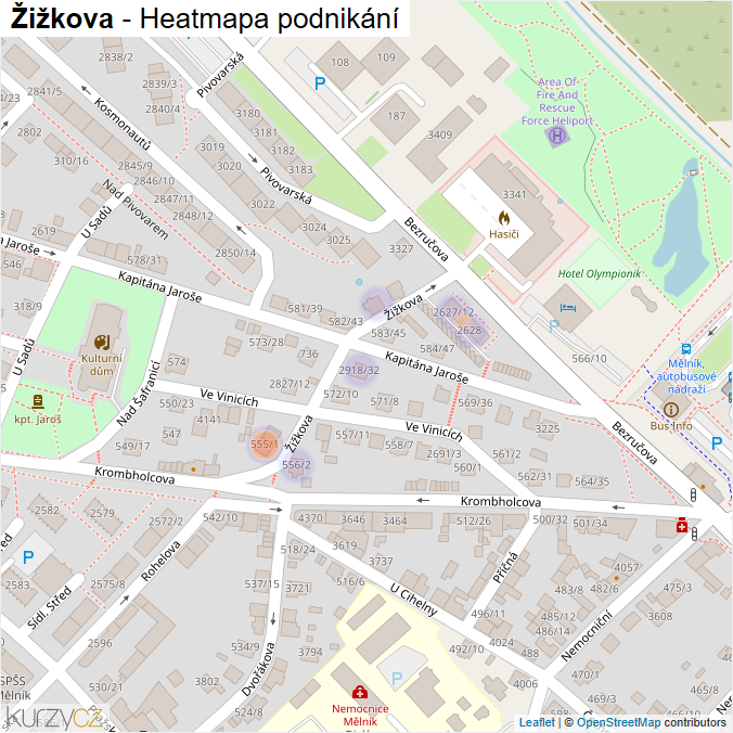 Mapa Žižkova - Firmy v ulici.