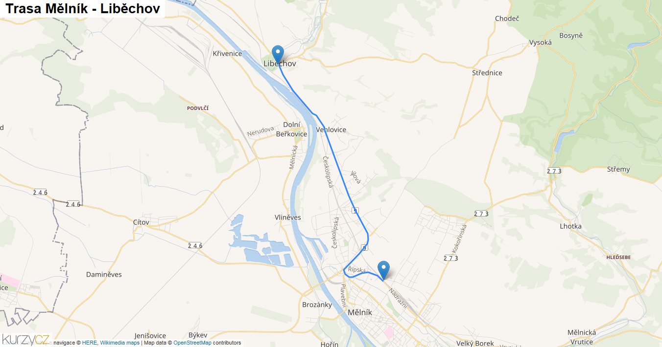 Mělník-Liběchov, mapa trasy