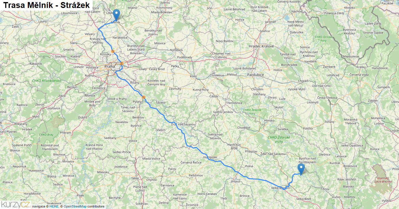 Mělník-Strážek, mapa trasy