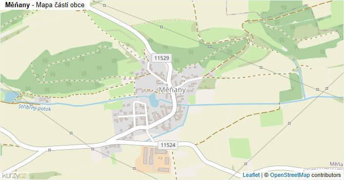 Měňany - mapa části obce
