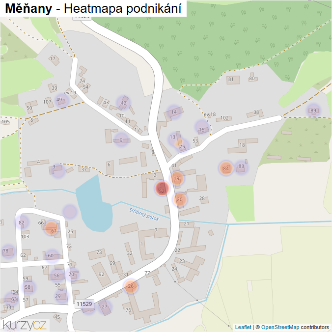Mapa Měňany - Firmy v části obce.