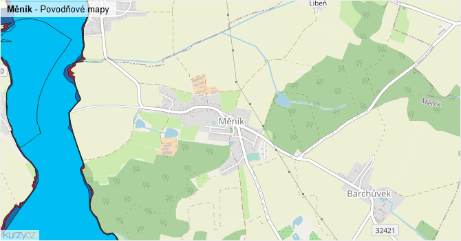 Měník - záplavové mapy stoleté vody