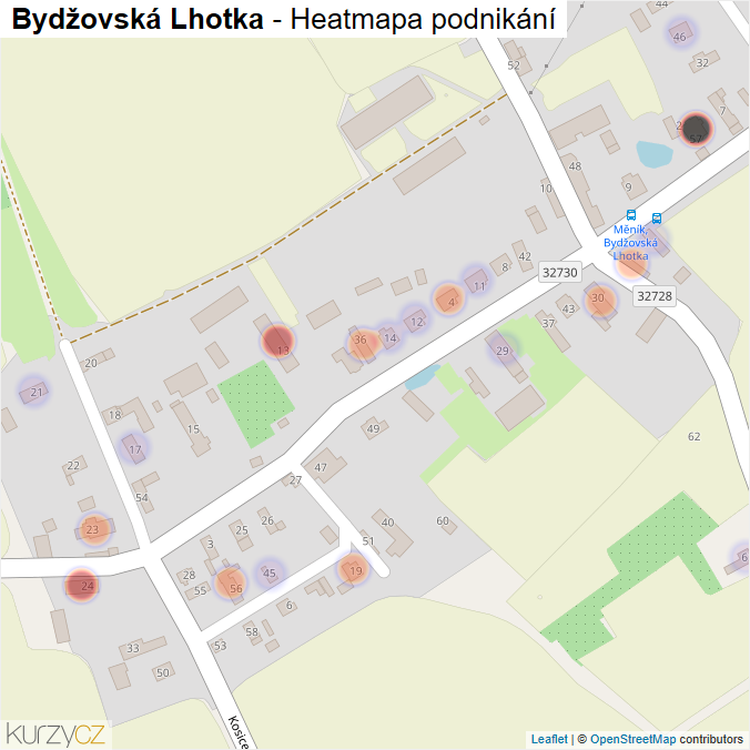 Mapa Bydžovská Lhotka - Firmy v části obce.