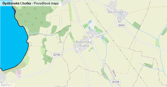 Bydžovská Lhotka - záplavové mapy stoleté vody