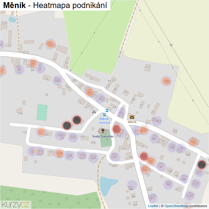Mapa Měník - Firmy v části obce.