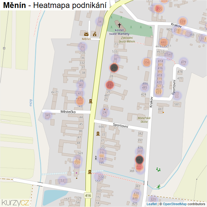 Mapa Měnín - Firmy v obci.