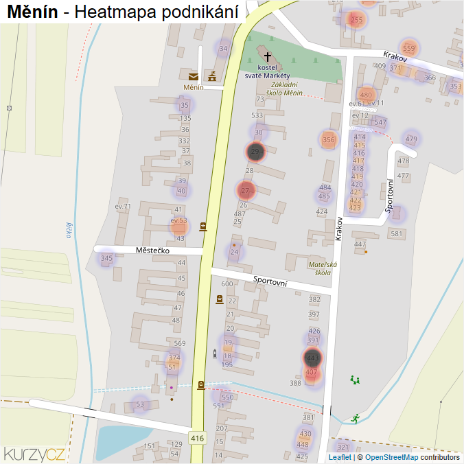Mapa Měnín - Firmy v části obce.