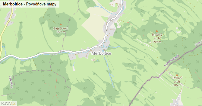 Merboltice - záplavové mapy stoleté vody