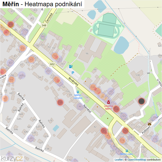 Mapa Měřín - Firmy v obci.