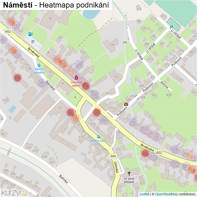 Mapa Náměstí - Firmy v ulici.