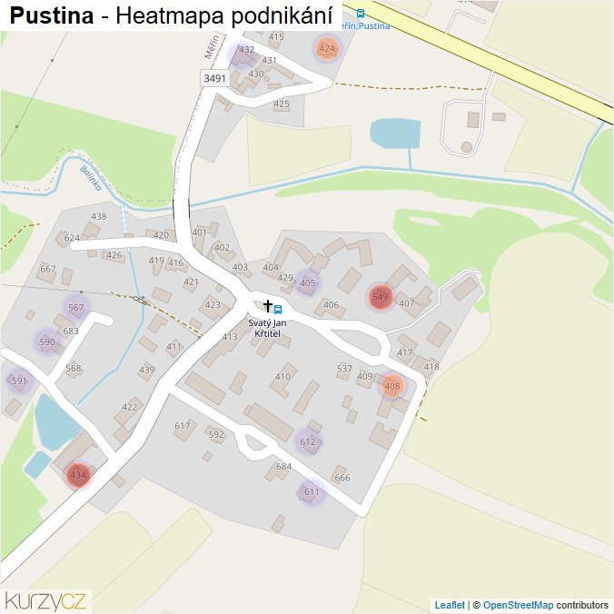 Mapa Pustina - Firmy v části obce.