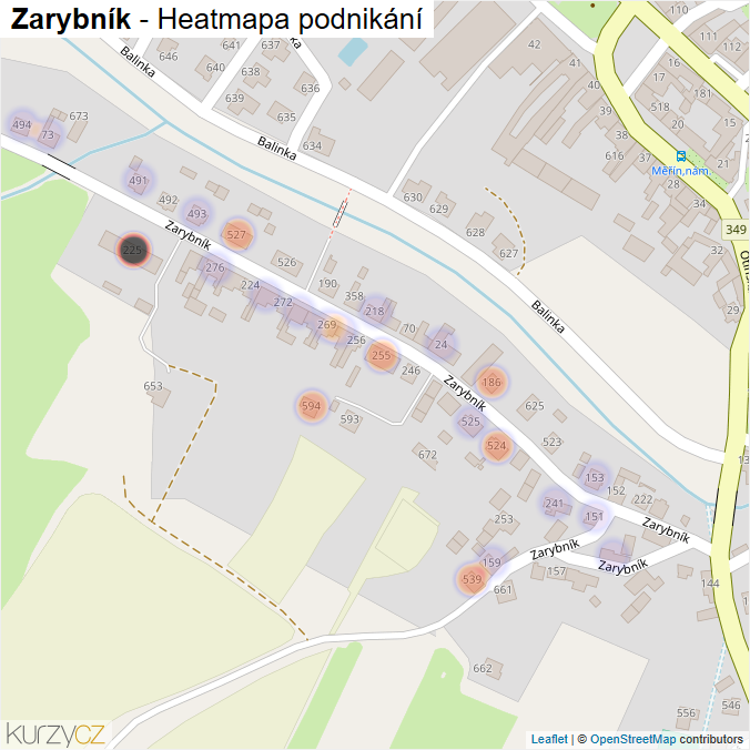Mapa Zarybník - Firmy v ulici.