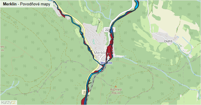 Merklín - záplavové mapy stoleté vody