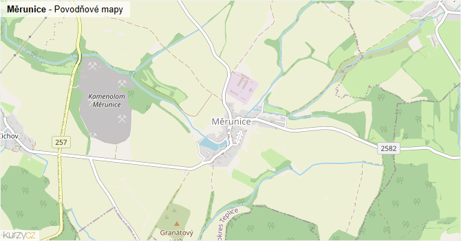 Měrunice - záplavové mapy stoleté vody