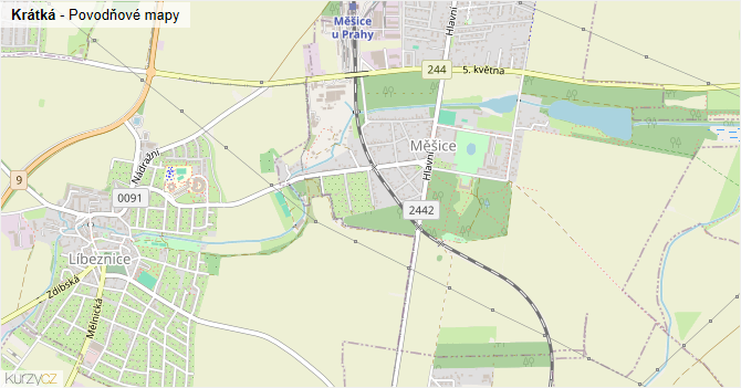 Krátká - záplavové mapy stoleté vody