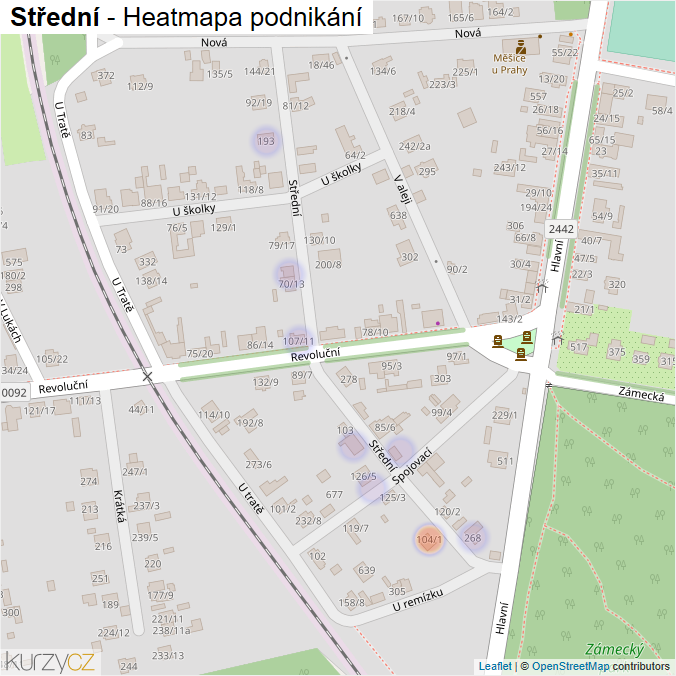 Mapa Střední - Firmy v ulici.