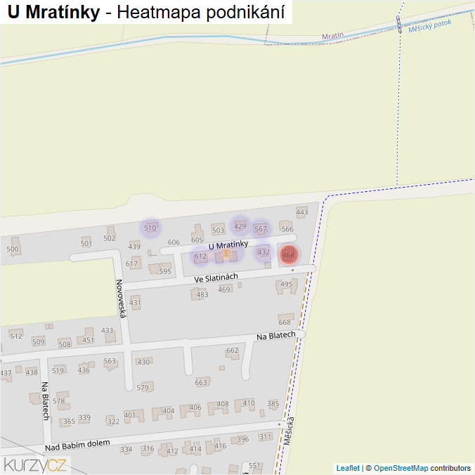 Mapa U Mratínky - Firmy v ulici.
