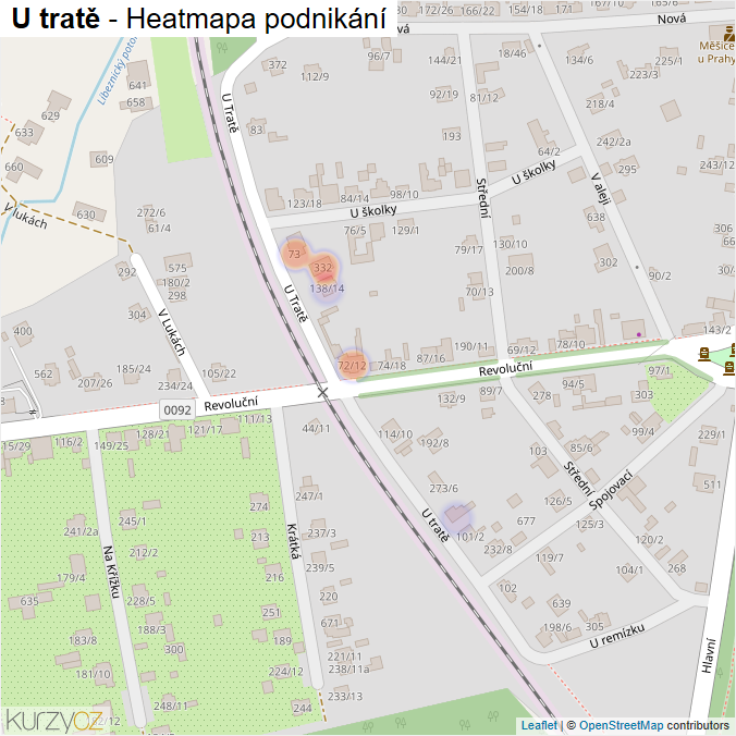 Mapa U tratě - Firmy v ulici.