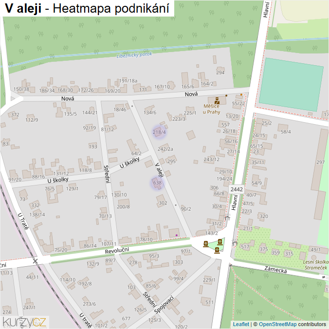 Mapa V aleji - Firmy v ulici.