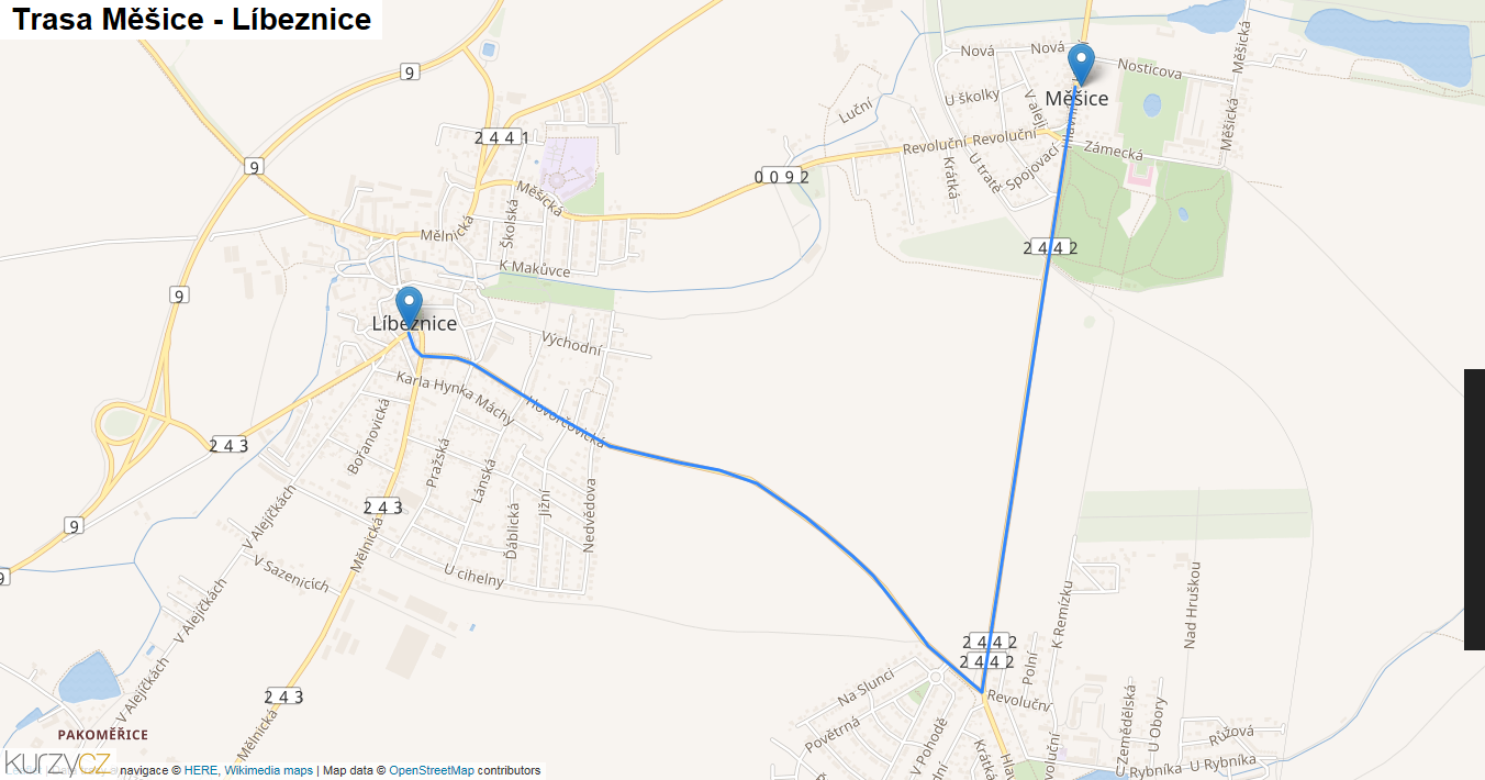 Měšice-Líbeznice, mapa trasy
