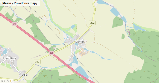 Měšín - záplavové mapy stoleté vody