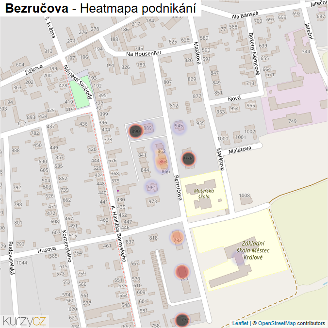 Mapa Bezručova - Firmy v ulici.