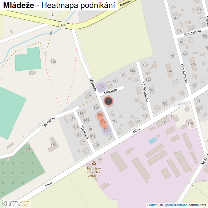 Mapa Mládeže - Firmy v ulici.