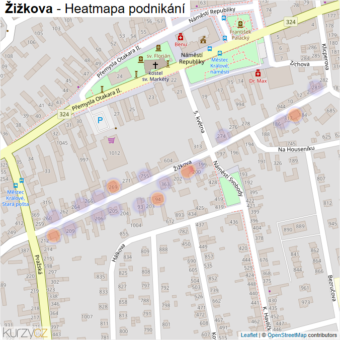 Mapa Žižkova - Firmy v ulici.