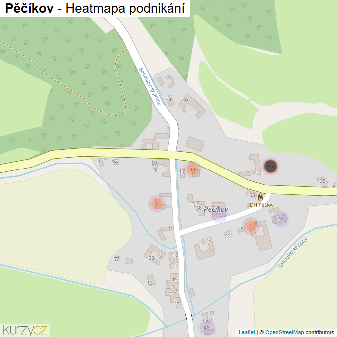 Mapa Pěčíkov - Firmy v části obce.
