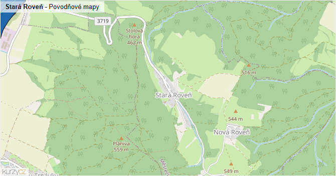 Stará Roveň - záplavové mapy stoleté vody