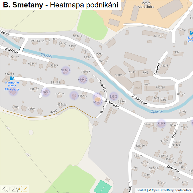 Mapa B. Smetany - Firmy v ulici.
