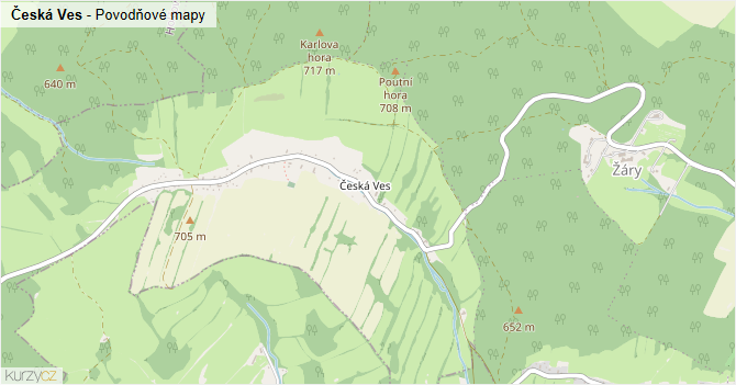 Česká Ves - záplavové mapy stoleté vody