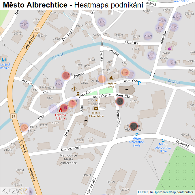 Mapa Město Albrechtice - Firmy v části obce.