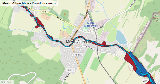 Město Albrechtice - záplavové mapy stoleté vody