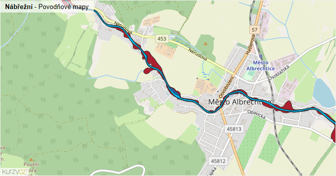 Nábřežní - záplavové mapy stoleté vody