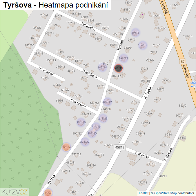 Mapa Tyršova - Firmy v ulici.