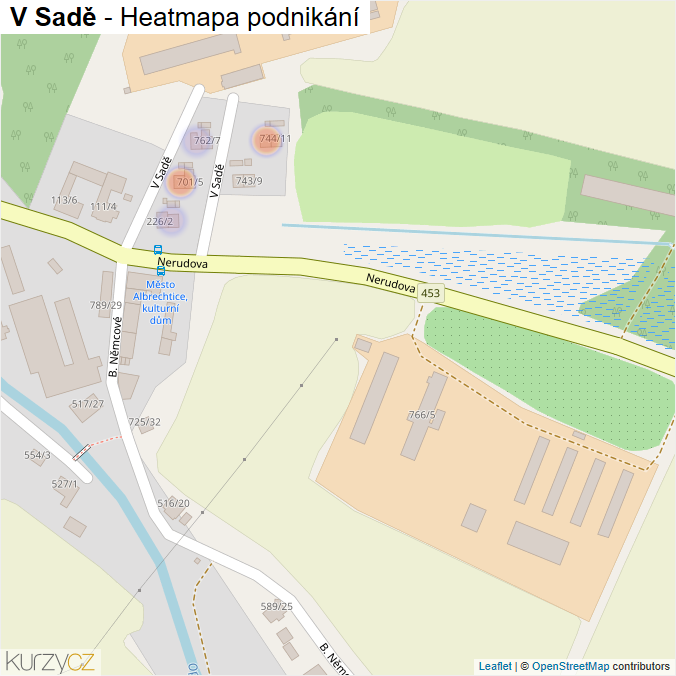 Mapa V Sadě - Firmy v ulici.